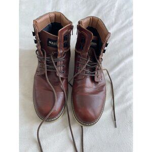 Steve Madden Mens Brown Leather Lace-Up Combat Boots With Zipper Detail Sz 11